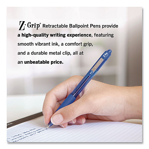 Zebra Z-Grip Ballpoint Pen, Retractable, Medium 1 mm, Blue Ink and Barrel, 24/Pack (20324)