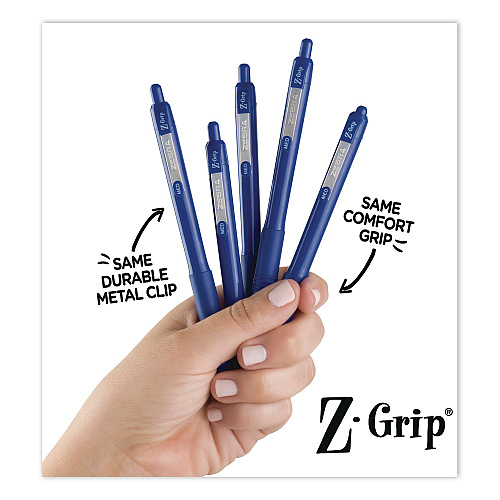 Zebra Z-Grip Ballpoint Pen, Retractable, Medium 1 mm, Blue Ink, Transparent Blue Barrel, 96/Pack (22296)