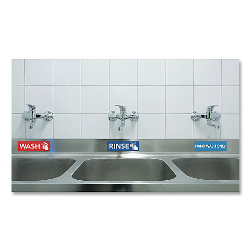COSCO Wash, Rinse, Sanitize, Hand Wash Only Decals, 2.75 x 9", Assorted Colors, 4/Pack (098560)
