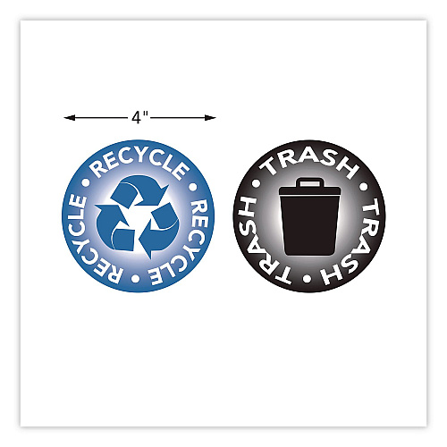 COSCO RECYCLE and TRASH Decals, 4" Diameter, Black/Blue, 2/Pack (098594)