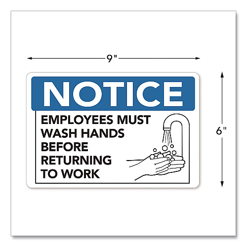 COSCO Notice Employees Must Wash Hands Before Returning to Work Sign, 9 x 6, Blue/White Face, Black Graphics (098606)
