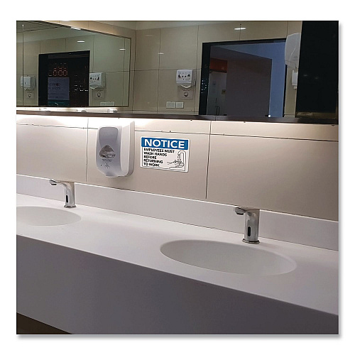 COSCO Notice Employees Must Wash Hands Before Returning to Work Sign, 9 x 6, Blue/White Face, Black Graphics (098606)