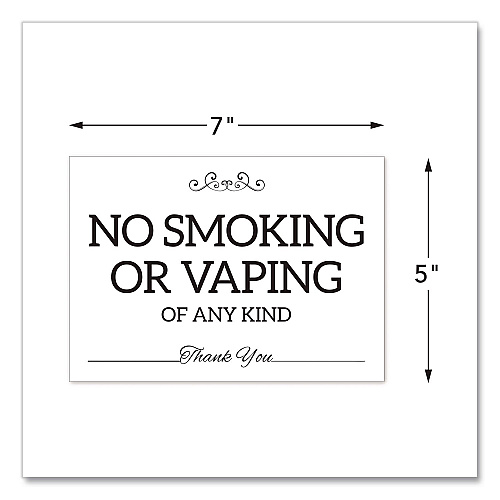 COSCO No Smoking No Vaping Indoor Spa Style Sign, 7 x 5 White Face, Black Graphics (098650)