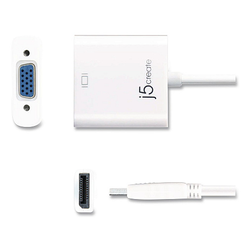 j5create DisplayPort to VGA Video Adapter, DVI/HDMI/VGA, 3.54", White (JDA114)