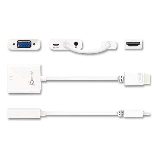 j5create HDMI to VGA Audio/Video Adapter, HDMI/VGA, 1.8", White (JDA213)
