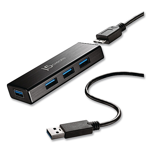 j5create Sub 3.0 4-Port Mini Hub, Black (JUH340)