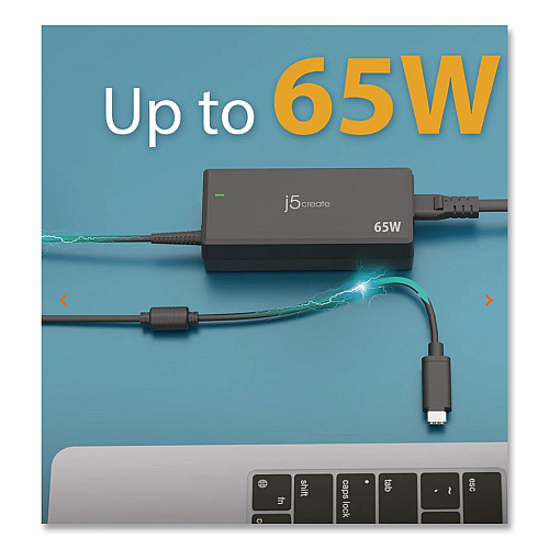 j5create 65 W USB-C Charger, Black (JUP1265)