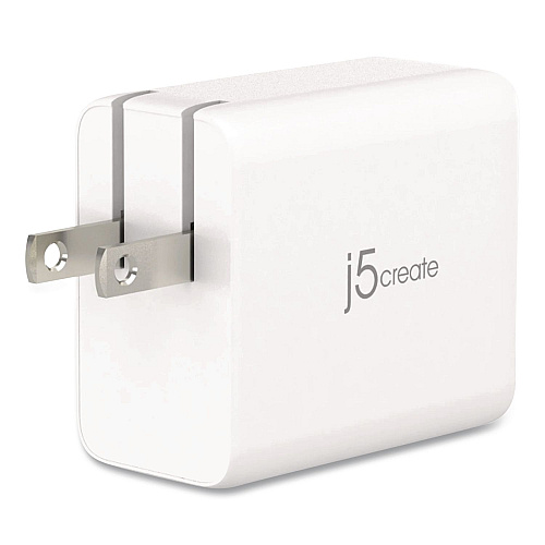 j5create 65 W GaN USB-A/USB-C Three-Port Charger, White (JUP3365)