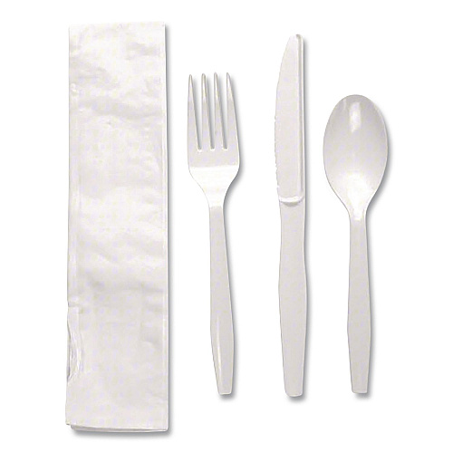 Dixie Individually Wrapped Mediumweight Polystyrene Cutlery, Fork/Knife/Teaspoon/Napkin, Plastic, White, 250/Carton (CM26NC7)