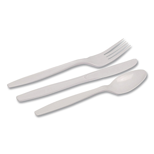 Dixie Individually Wrapped Mediumweight Polystyrene Cutlery, Fork/Knife/Teaspoon/Napkin, Plastic, White, 250/Carton (CM26NC7)