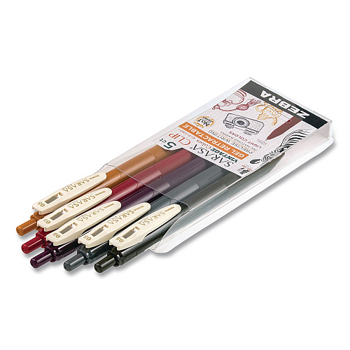 Zebra Sarasa Clip Gel Pen, Retractable, Fine 0.5 mm, Assorted Vintage Light Ink and Barrel Colors, 5/Pack (47445)