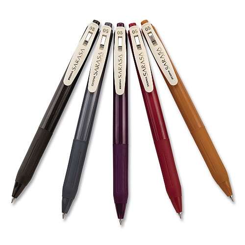 Zebra Sarasa Clip Gel Pen, Retractable, Fine 0.5 mm, Assorted Vintage Light Ink and Barrel Colors, 5/Pack (47445)