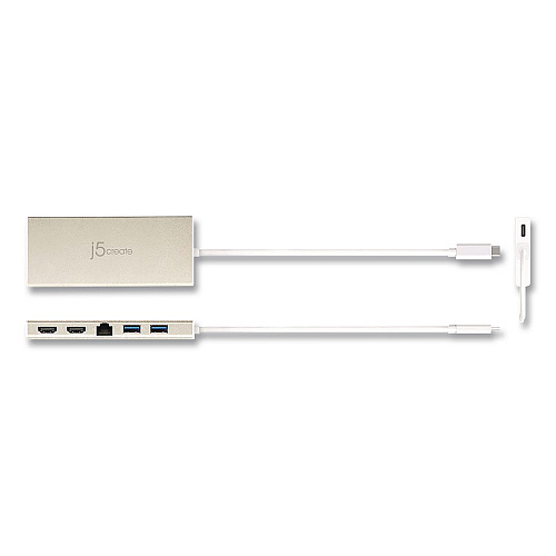 j5create Mini Dual Monitor Docking Station, USB-C/HDMI/Gigabit LAN, White/Gold (JCD381)