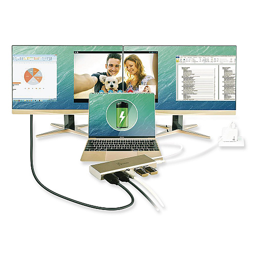 j5create Mini Dual Monitor Docking Station, USB-C/HDMI/Gigabit LAN, White/Gold (JCD381)