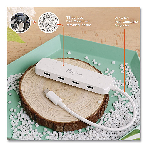 j5create 4-Port USB-C Hub, Pure White (JCH345EW)