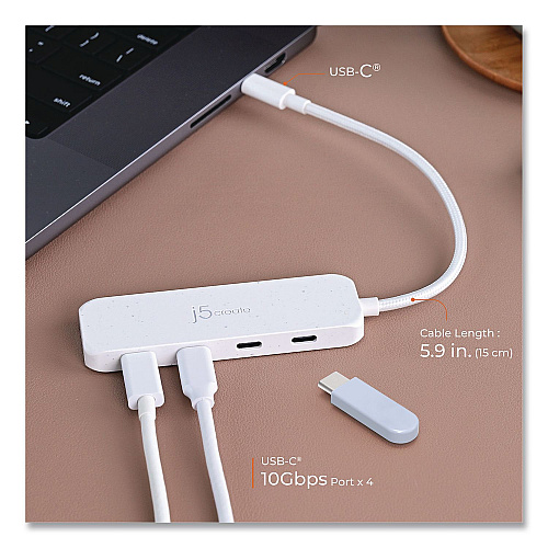 j5create 4-Port USB-C Hub, Pure White (JCH345EW)