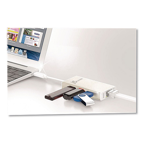 j5create USB-C to Ethernet Adapter, RJ45/USB-A/USB-C, 5.71", Gold/White (JCH471US)