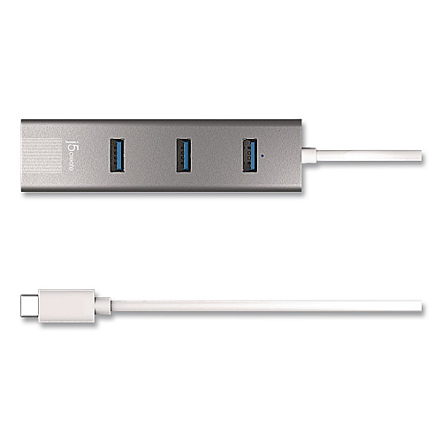 j5create USB-A/Ethernet 3-Port Hub, Space Gray (JCH474)