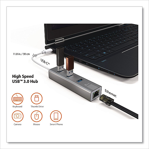j5create USB-A/Ethernet 3-Port Hub, Space Gray (JCH474)
