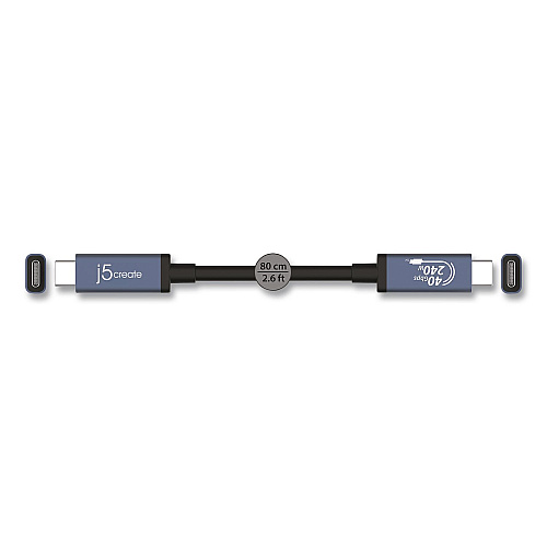 j5create USB-C to USB-C Cable, 2.6 ft, Black/Space Gray (JUC29L08)