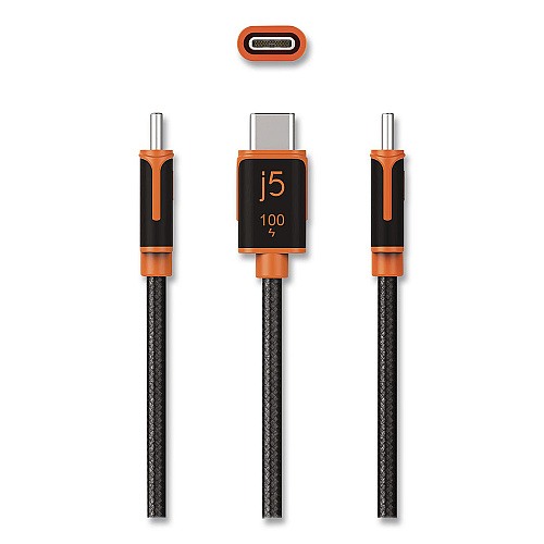 j5create USB-C to USB-C Charging Cable, 5.9 ft, Black/Orange (JUCX25L18)