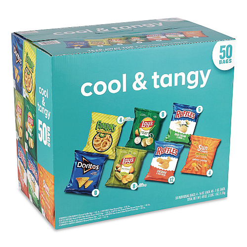 Frito-Lay Cool and Tangy Mix Variety Pack, Assorted Flavors, (4) 0.75 oz/(46) 1 oz, 50 Bags/Carton (22002669)