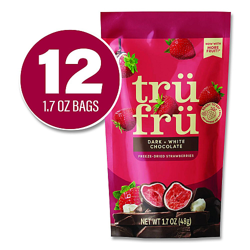 Tru Fru Hyper-Dried Grab and Go Strawberries in White and Dark Chocolate, 1.7 oz Packet, 12/Carton (22002830)