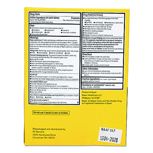 SUREFILL Bayer Aspirin, 2 Tablets/Packet, 50 Packets/Box (ATBA100)