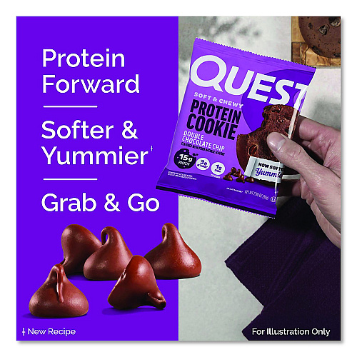 Quest Gluten Free Protein Cookies, Double Chocolate Chip, 2.08 oz Bag, 12/Carton (22002860)