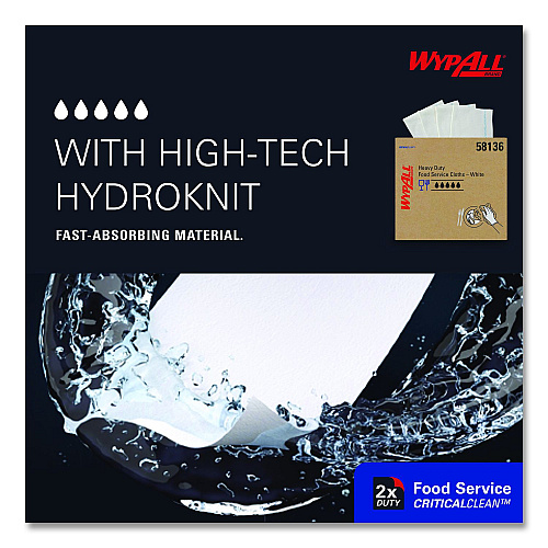 WypAll Heavy-Duty Foodservice Cloths, 1-Ply, 12.5 x 15, White, 300 Sheets/Box (58136CT)