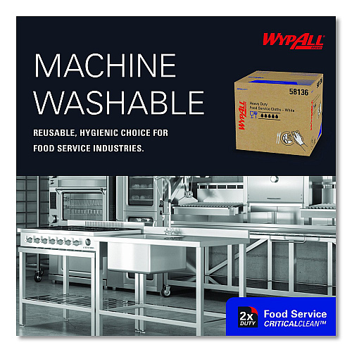 WypAll Heavy-Duty Foodservice Cloths, 1-Ply, 12.5 x 15, White, 300 Sheets/Box (58136CT)