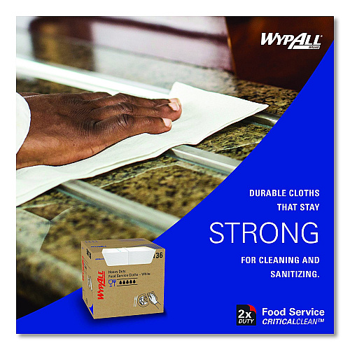 WypAll Heavy-Duty Foodservice Cloths, 1-Ply, 12.5 x 15, White, 300 Sheets/Box (58136CT)