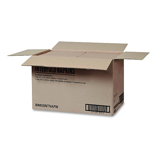 Boardwalk Interfold Dispenser Napkins, 1-Ply, 13 x 8.5, White, 500/Pack, 12 Packs/Carton (XINTNAPW)