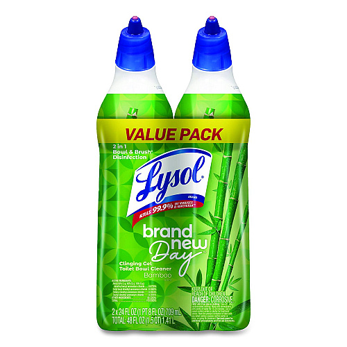 LYSOL Brand Clinging Gel Brand New Day Toilet Bowl Cleaner, Bamboo, 24 oz Angle-Neck Bottle, 2/Pack, 4 Packs/Carton (62016CT)