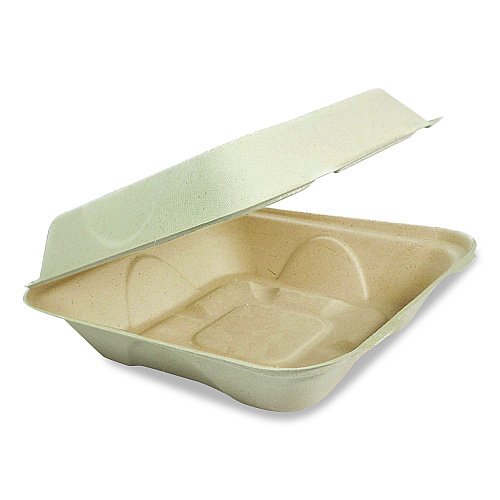 World Centric Fiber Hinged Takeout Containers, 8.2 x 8.8 x 2.9, Natural, Sugarcane Fiber, 300/Carton (TOSCU853LLF)
