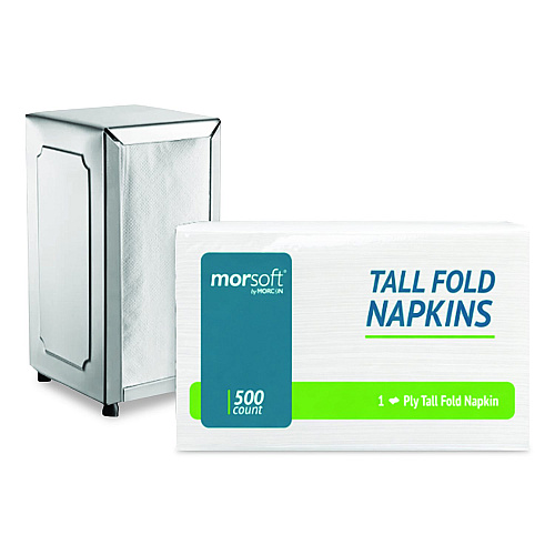 Morcon Paper Morsoft Tall Fold Dispsenser Napkins, 1-Ply, 3.5 x 5, White, 500/Pack, 20 Packs/Carton (D613)