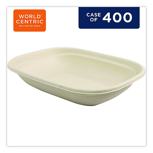 World Centric Laminated Fiber Containers, 20 oz, 6.7 x 8.7 x 1.7, Natural, Sugarcane Fiber, 400/Carton (CTSC20LLF)