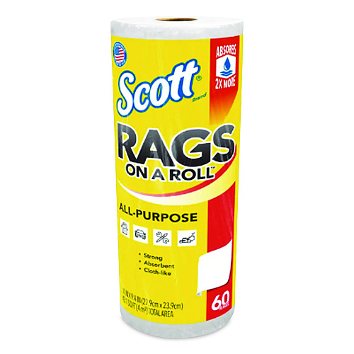 Scott Rags On A Roll, 1-Ply, 9.4 x 11, White, 60/Roll, 12 Rolls/Carton (54992)