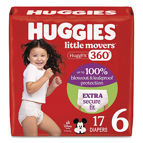 Huggies Little Movers HuggFit 360 Degree, Size 6, Over 35 lbs, Disney Design, 17/Pack (56608PK)