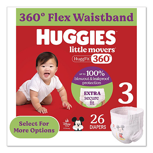Huggies Little Movers HuggFit 360 Degree, Size 3, 16 lbs to 28 lbs, Disney Design, 26/Pack (56605PK)