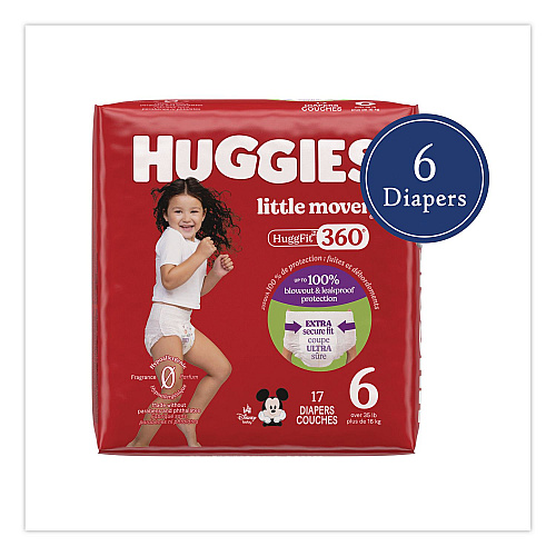 Huggies Little Movers HuggFit 360 Degree, Size 6, Over 35 lbs, Disney Design, 17/Pack (56608PK)