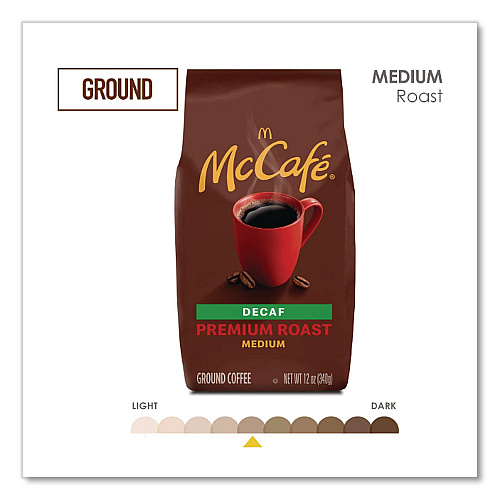 Ground Coffee, Premium Roast Decaf, 12 oz Bag, 6/Carton