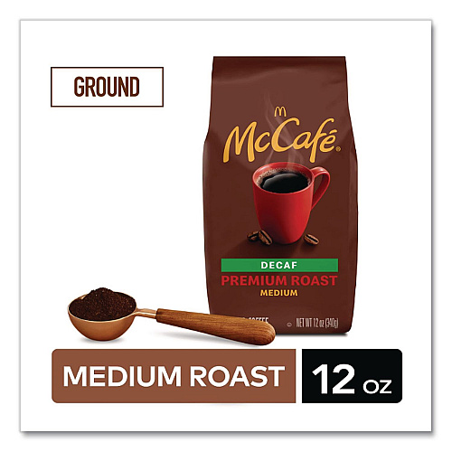 Ground Coffee, Premium Roast Decaf, 12 oz Bag, 6/Carton