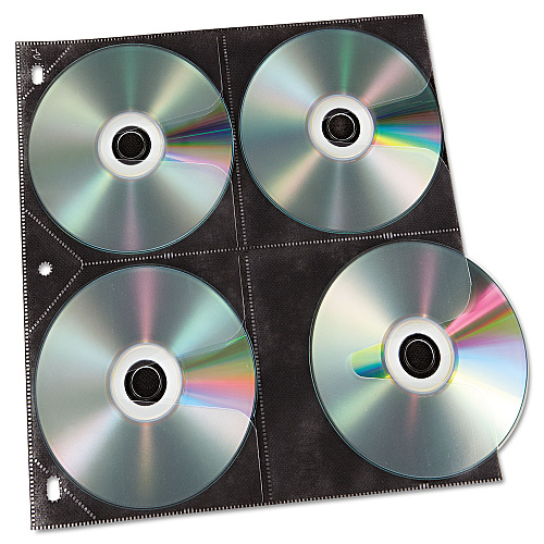Vaultz Two-Sided CD Refill Pages for Three-Ring Binder, 8 Disc Capacity, Clear/Black, 50/Pack (VZ01415)
