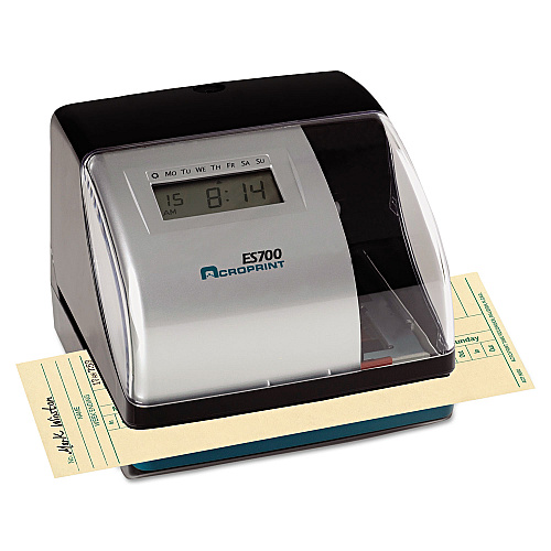 Acroprint ES700 Atomic Electronic Time Recorder and Document Stamp, Digital Display, Black/Silver (010182000)
