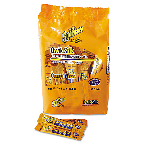 Sqwincher Sugar-Free Qwik Stik Energy Drink Mix, Orange, 1.26 oz Packet, 50/Pack (060100OR)