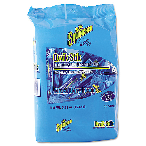 Sqwincher Sugar-Free Qwik Stik Energy Drink Mix, Berry, 1.26 oz Packet, 50/Pack (060101MB)