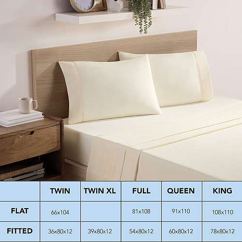 Host & Home Microfiber Flat Sheets King - Ivory W/ Green Hem - Pack Of 6 (P-MFS-108110-IV)