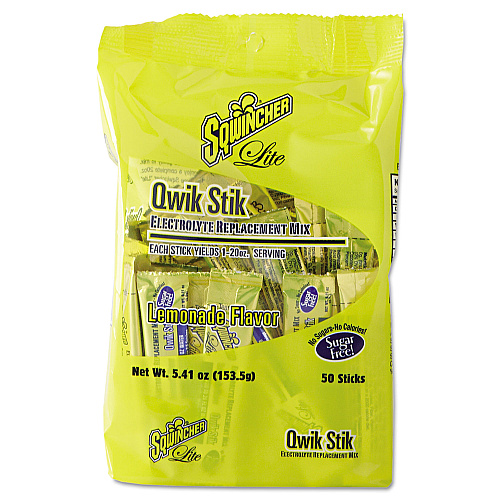Sqwincher Sugar-Free Qwik Stik Energy Drink Mix, Lemonade, 1.26 oz Packet, 50/Pack (060103LA)
