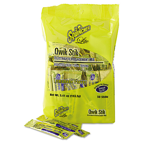 Sqwincher Sugar-Free Qwik Stik Energy Drink Mix, Lemonade, 1.26 oz Packet, 50/Pack (060103LA)